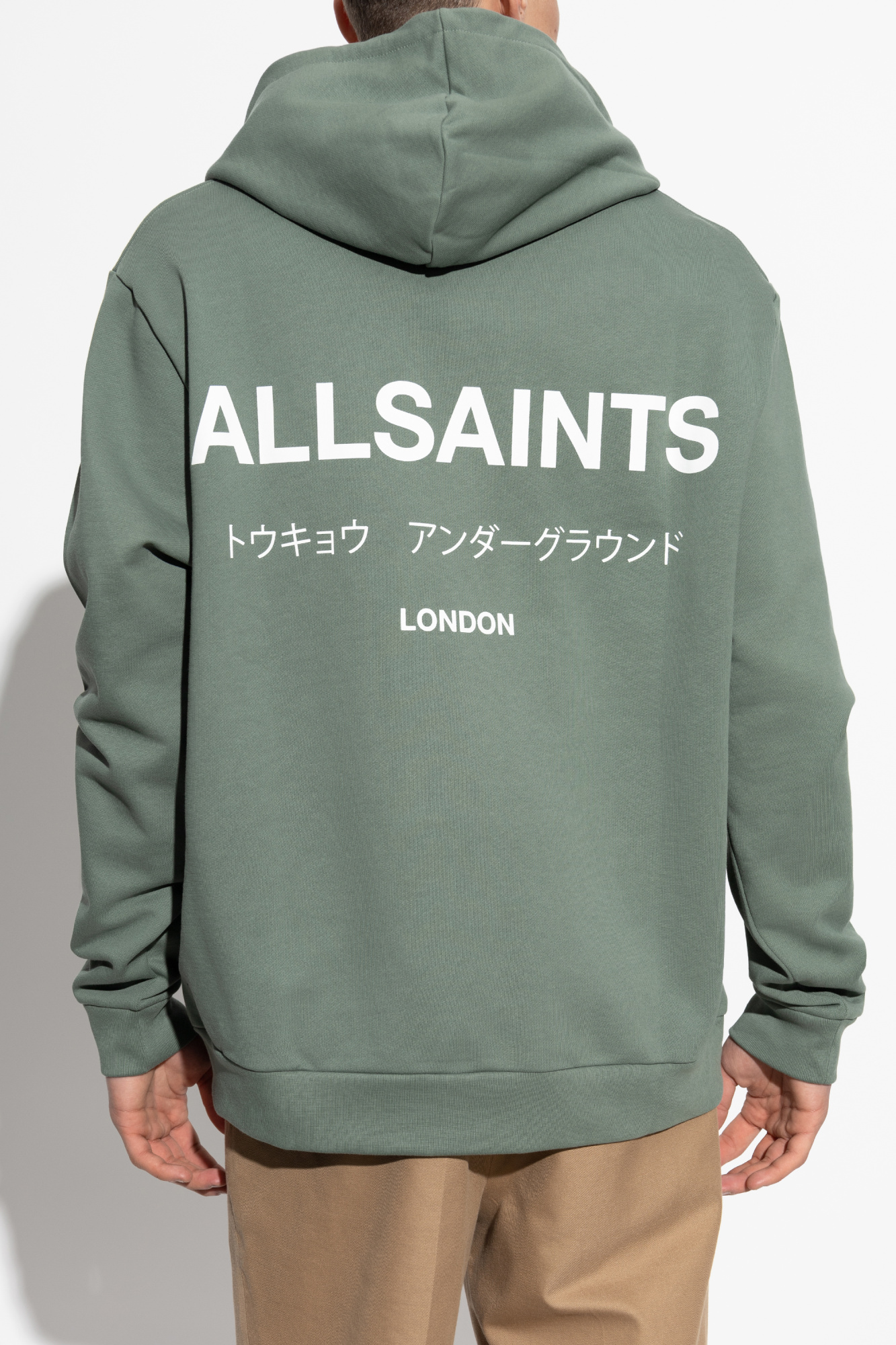 (取寄) オールセインツ メンズ アンダーグラウンド Oth フード AllSaints men Underground Oth Hood Smokey Green Underground Pullover Logo Hoodie SMOKEY GREEN | ALLSAINTS US